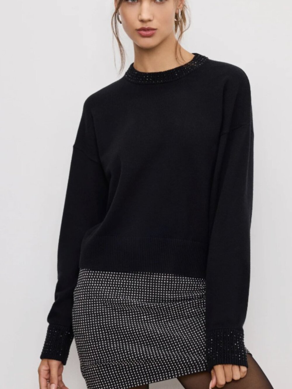 Good American Crystal Crewneck Sweater-NWOT